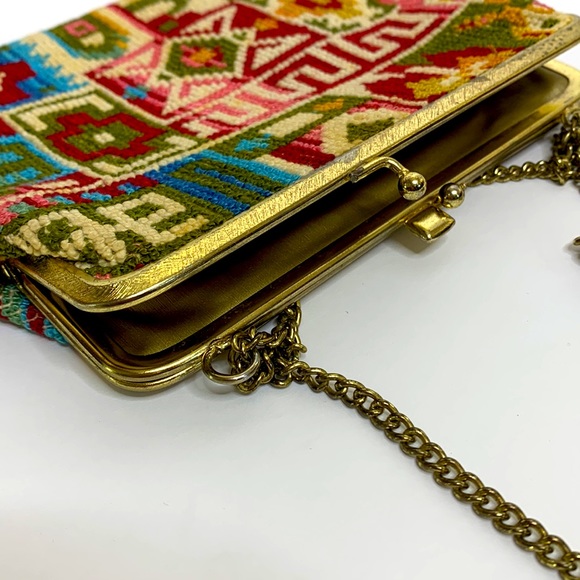 Gold Chain Strap Handmade Baja Carpet Mini Bag | Hippie Unique Bag | Mexican - Picture 6 of 8